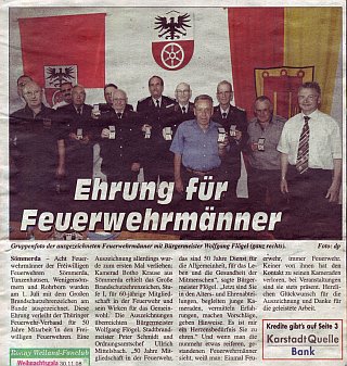 Rohrborn, Zeitungsartikel Auszeichnungen Feuerwehrmänner