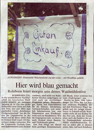 Rohrborn, Zeitungsartikel Waidmühlenfest 2008