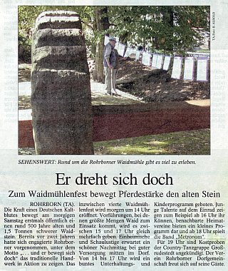 Rohrborn, Zeitungsartikel Waidmühlenfest