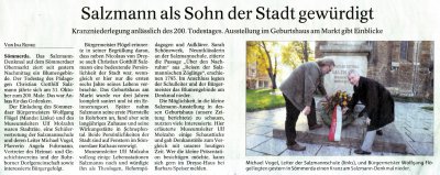 Zeitungsartikel Rohrborn Rohrborner Dorfgemeinschaft Salzmann Würdigung Todestag