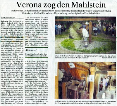 Rohrborn Zeitungsartikel Mühlentag 2012 Waidmühle