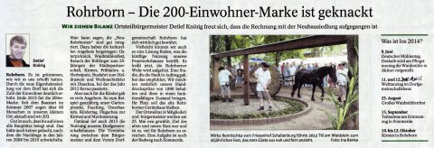 Zeitungsartikel Rohrborn 2014 Neues Wohngebiet