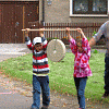 Erstes Drehen der Waidmühle mit Pferd